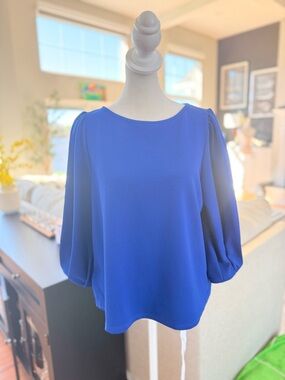 Green Envelope Royal Blue Puff Sleeve Blouse